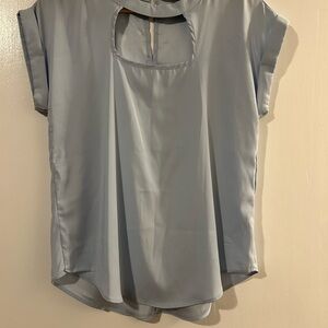 SO Light Blue Cap Sleeve Blouse with Keyhole